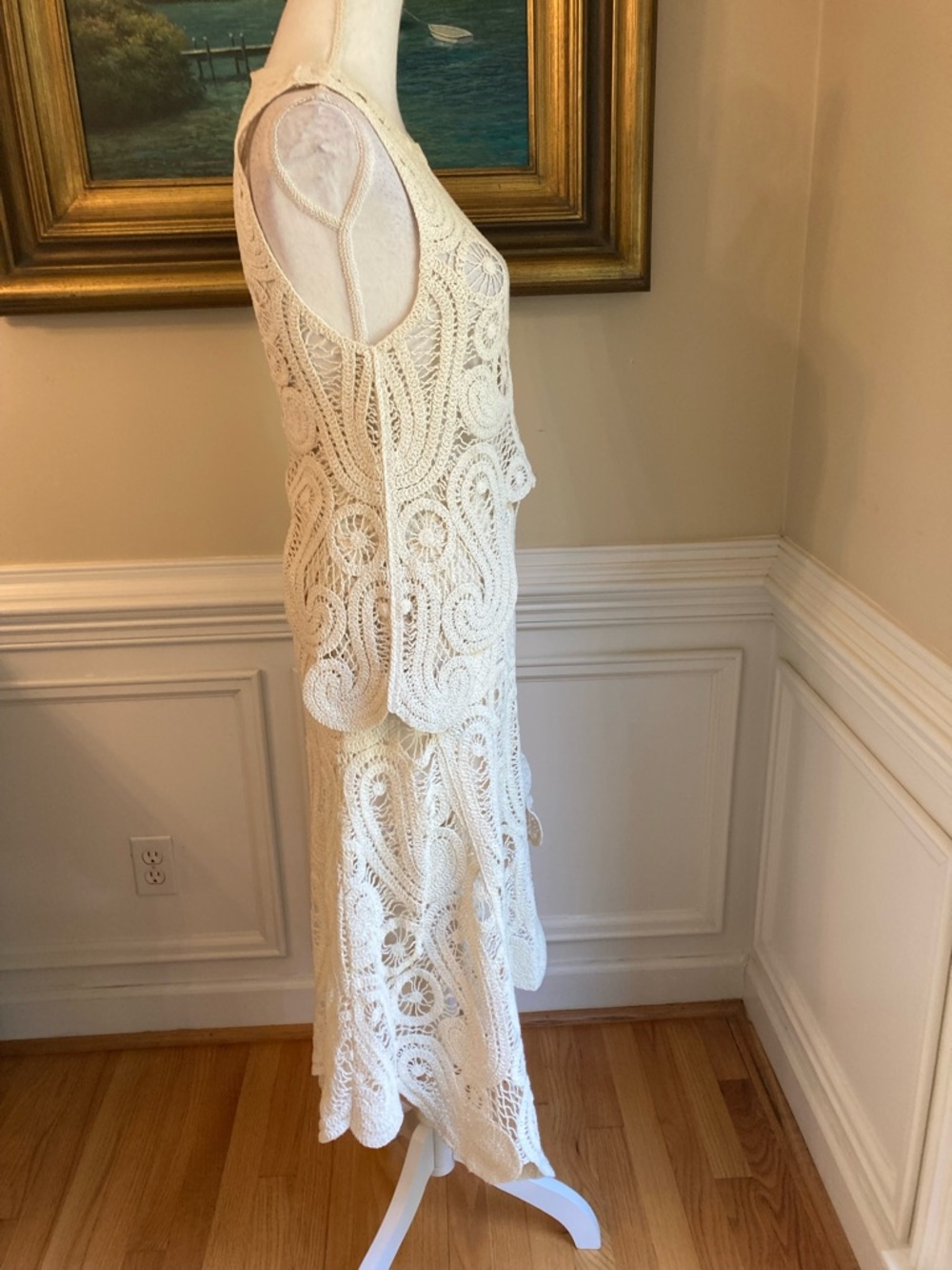 ZARA Set Ecru Cream Crochet Lace Top & Skirt - Picture 4 of 14